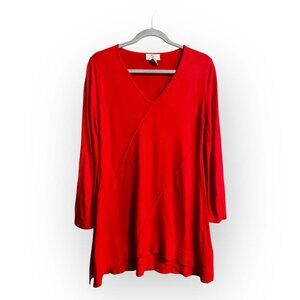 OSO Casuals Red Long Sleeve Tunic Top | Size S | Lightweight Knit